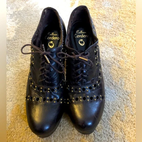 Calleen Cordero Women’s Leather Studded Oxford Pumps Wood Heel Shoes sz 8 EUC! - Picture 2 of 10